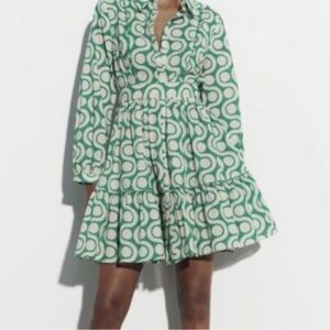 Zara Green Patterned Short Dress
